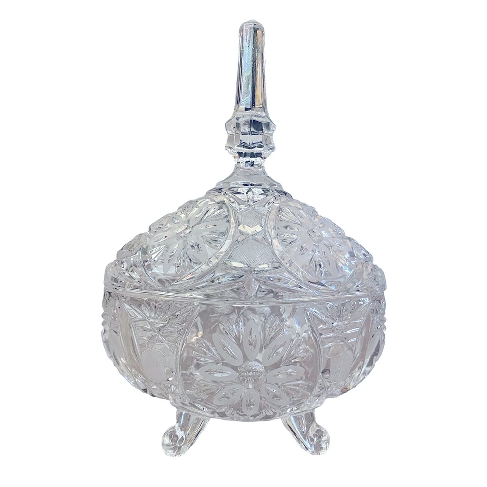Vintage Imperlux Footed Hand Cut Lead Crystal Bowl With Lid
